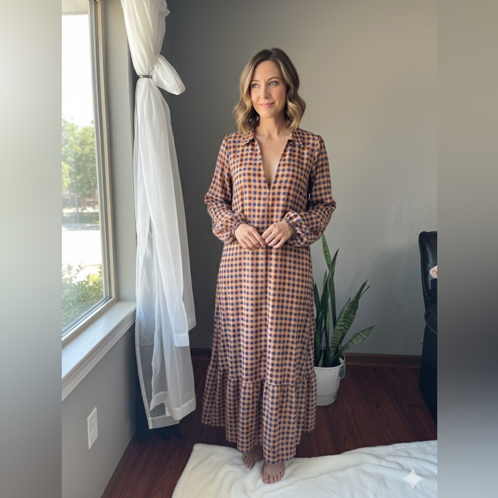 Lola Plaid Long Sleeve Dress in Brown and Black